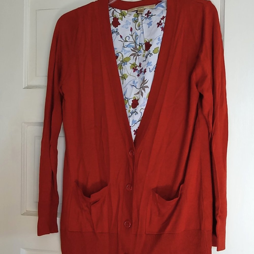 Motto Rust Color Fine Gauge Boyfriend Cardigan w/ Printed Lining  Size M